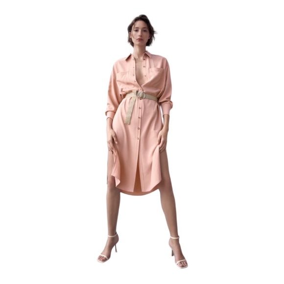 Zara Midi Oversized Belted Pink Shirtdress with Side Split | Size S - Picture 3 of 13